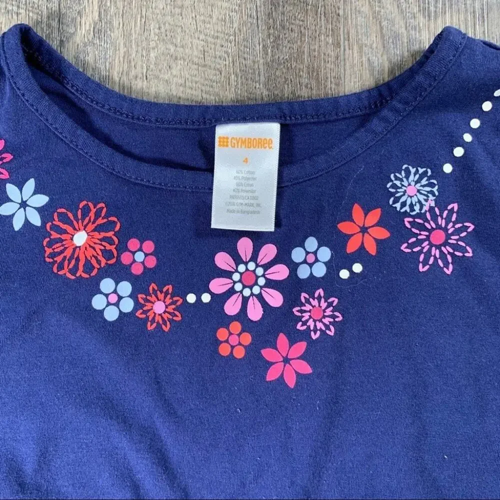 Gymboree 4 flower collar tee blue